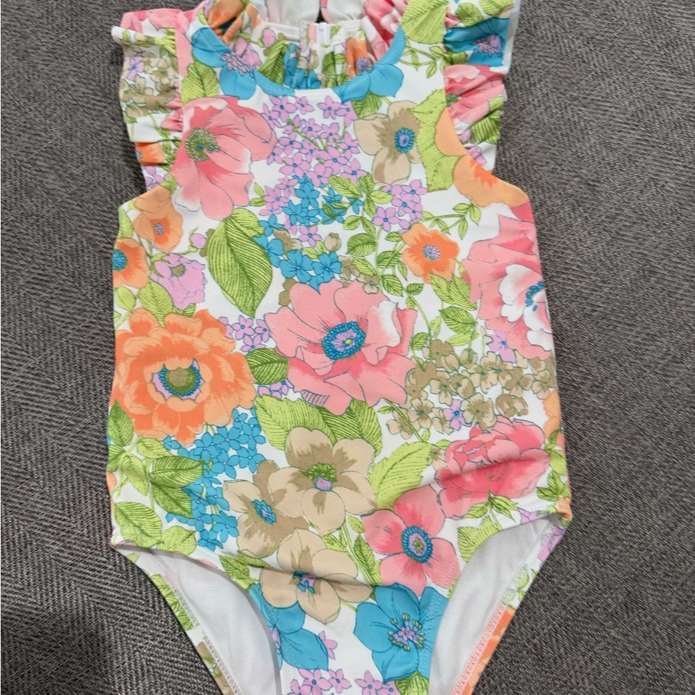 Janie and Jack Floral One-Piece Swimsuit in Pink, Orange, Blue, Green